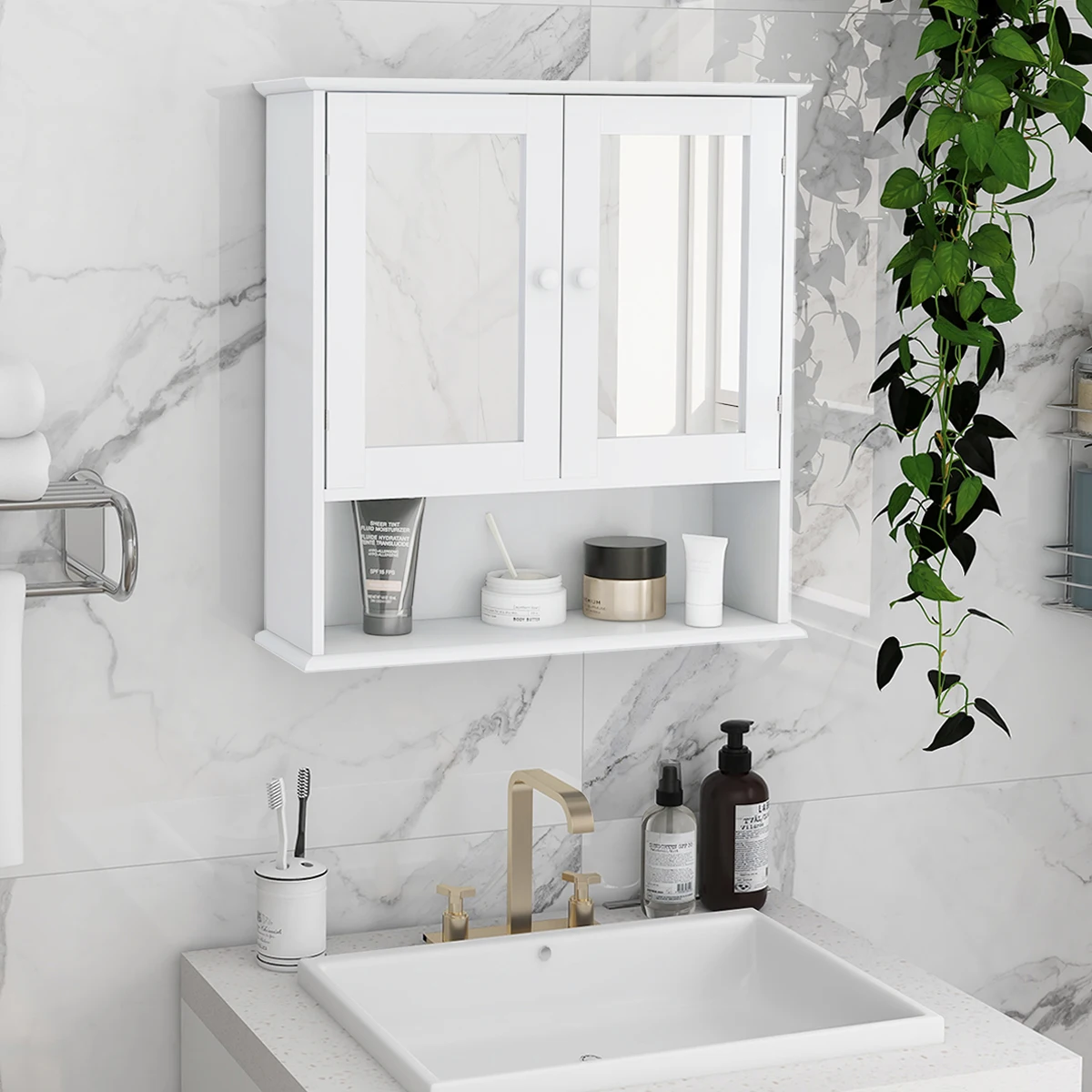 Bathroom Furniture MDF Wall Mounted Bathroom Storage Mirror Cabinet With Shelves