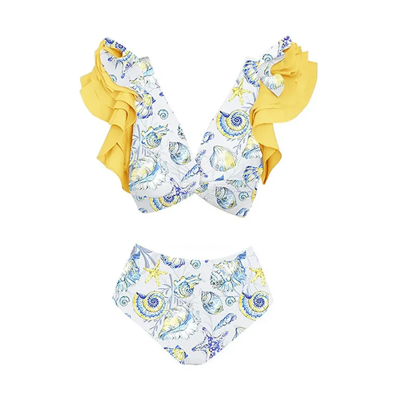 2023 Women Bathing Suit Floral Ruffled Swimwear Vintage High Waist Bikini Set With Sarong