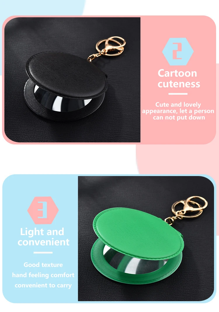 Makeup Mirror PU Small round Mirror Keychain Double-Sided Folding Mirror decorations Makeup Promotion Gift Custom Logo Keychain