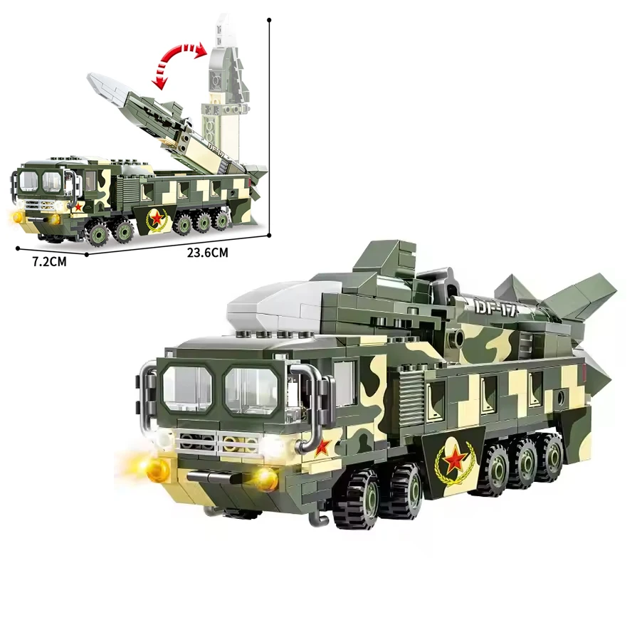 WW2 Military Army Vehicles Truck Missile Carrier DF-17 Armored Vehicle Kid Ballistic Missile Model Construction Building Block