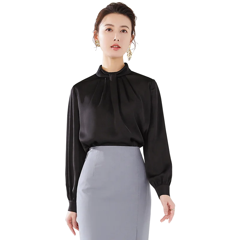 New Arrival  Fashion Long sleeves High Quality Luxury Black Elegant Woman Office  Blouse