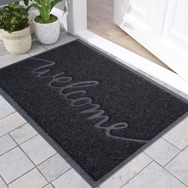 custom design wholesale home welcome rubber rug logo floor kitchen noodles carpet pvc coil non slip outdoor mat