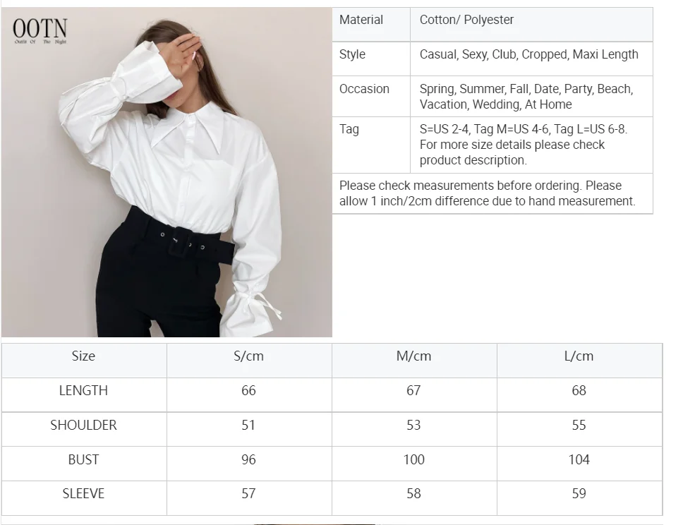 OOTN Female Loose Autumn Work Casual Korean Turn-Down Collar Long Sleeve Lace Up Shirt  Elegant White  Shirts for Women