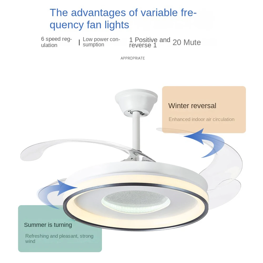 Invisible frequency fan lamp ceiling fan Household living room dining room bedroom ceiling Bluetooth speaker with fan