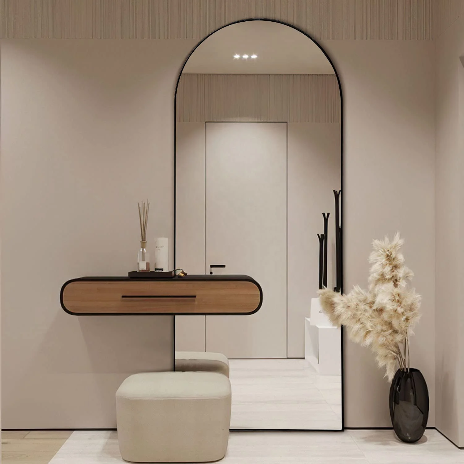 Large Full-Length Stand-Up Glass Mirror with  Aluminium Frame Decorative Black Square Frame for Bedroom Oval & Square