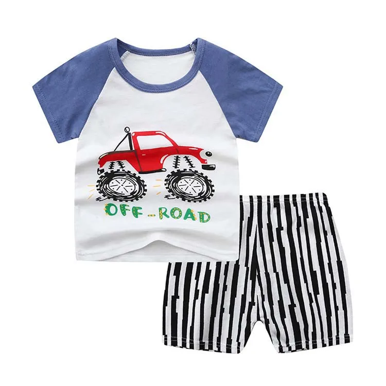 Wholesale 2-Piece Summer Baby Clothes Set 100% Cotton Short Sleeve  Breathable O-Neck Dress for Boys Girls Animal Pattern