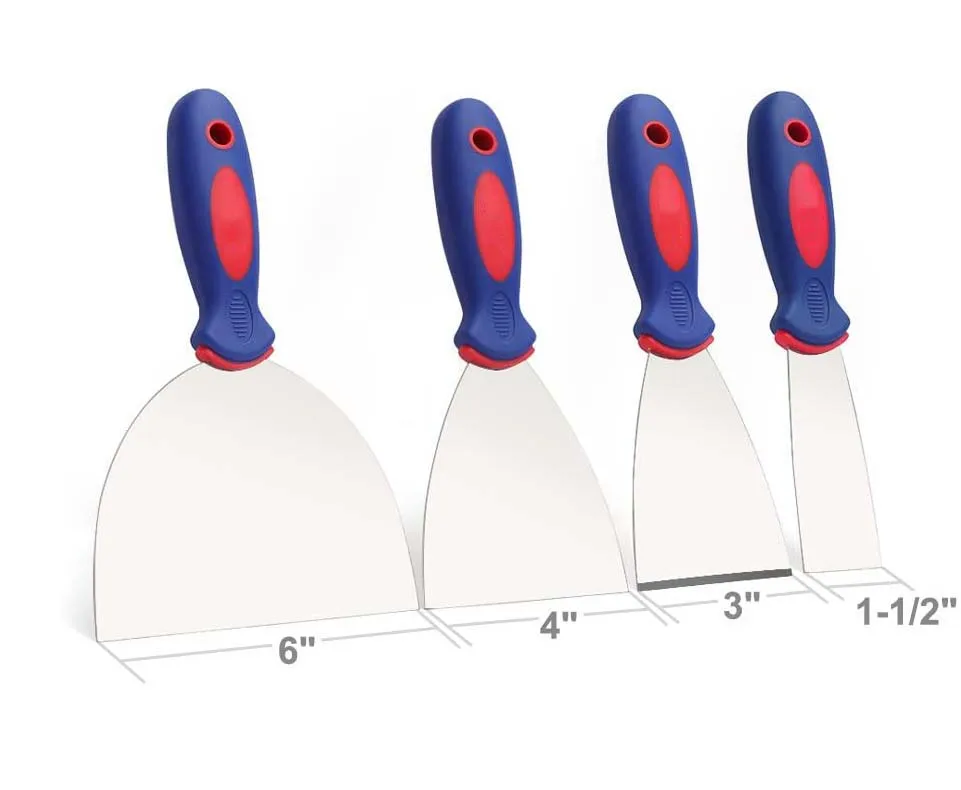 4-Piece Paint Wallpaper Scraper Set Putty Drywall Joint Knife Plastering Tools with Soft Grip Handle