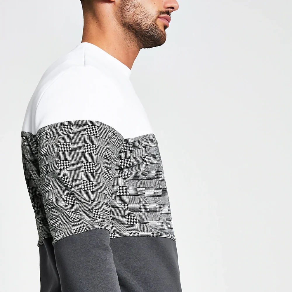 2022 French Terry Cotton Sweat Shirts  Long sleeve Stripe Check Colour Block Slim Fit Sweatshirt Crewneck Sweatshirts