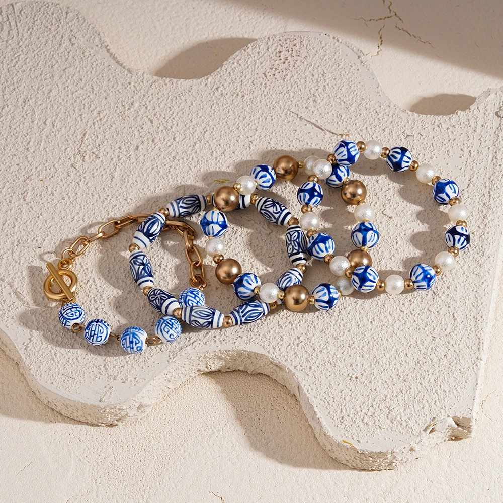 2024 European and American fashion bracelet set custom handmade ceramic bead bracelet set