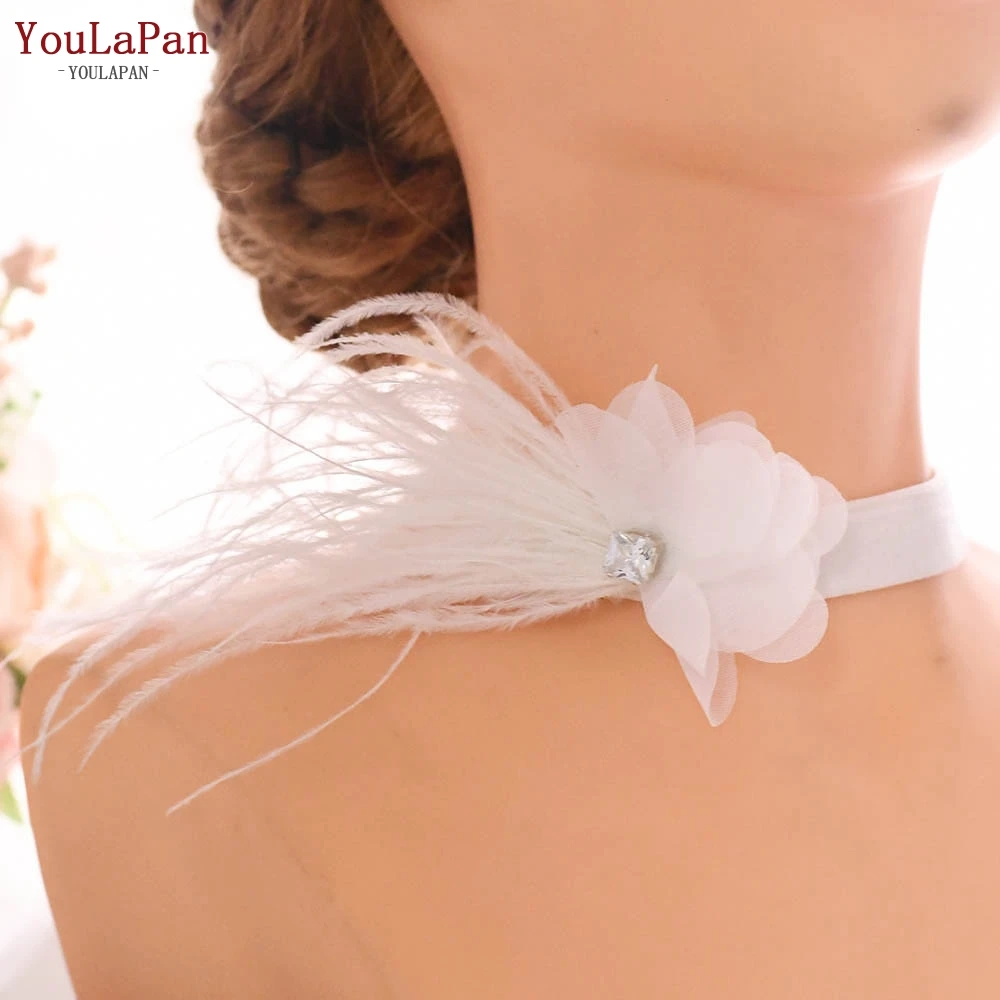 YouLaPan ST22 новый дизайн белые эластичные бархатные подвязки перо хвостовик прозрачные стразы свадебные для