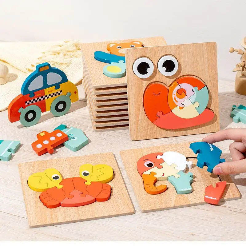 SongYi Wholesale Custom 3D Wooden  Kids Educational Cartoon Animal Jigsaw Puzzles Learning Gift Puzzle Toys