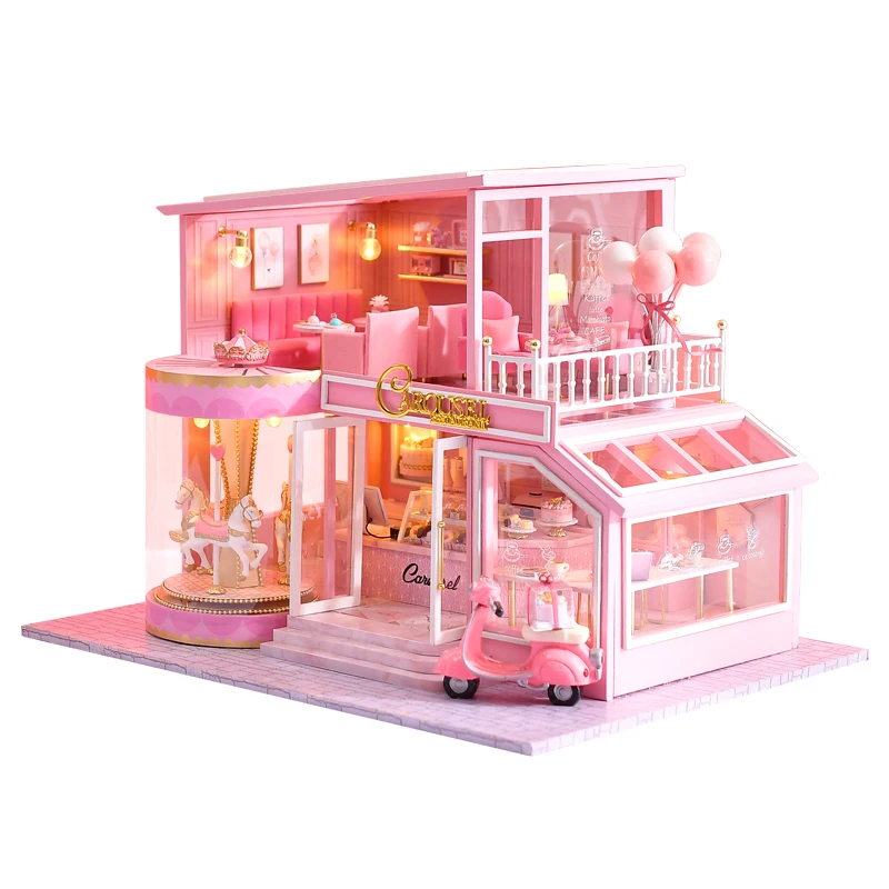  DIY Doll house Wooden doll Houses Miniature House Furniture Kit Casa Music Led Toys for Children Birthday