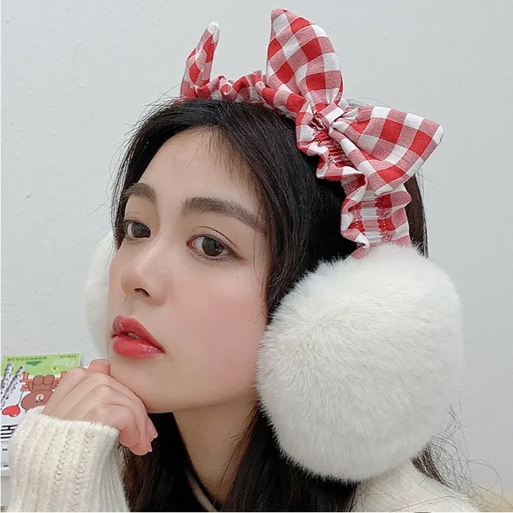 Amazon ins hot selling fashion girl winter warm cute bow fur earmuff (1600638977240)