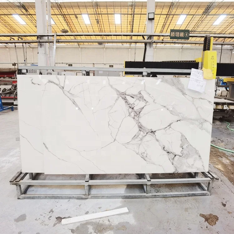 White Calacatta Glazed Marble Big Slabs Sintered Stone for Table Wall Countertop
