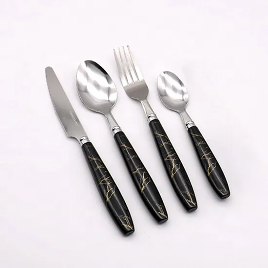 16pcs 24Pcs of Flatware For 6 Persons Flatware Stainless Steel Marbling Plastic Handle Cutlery Set