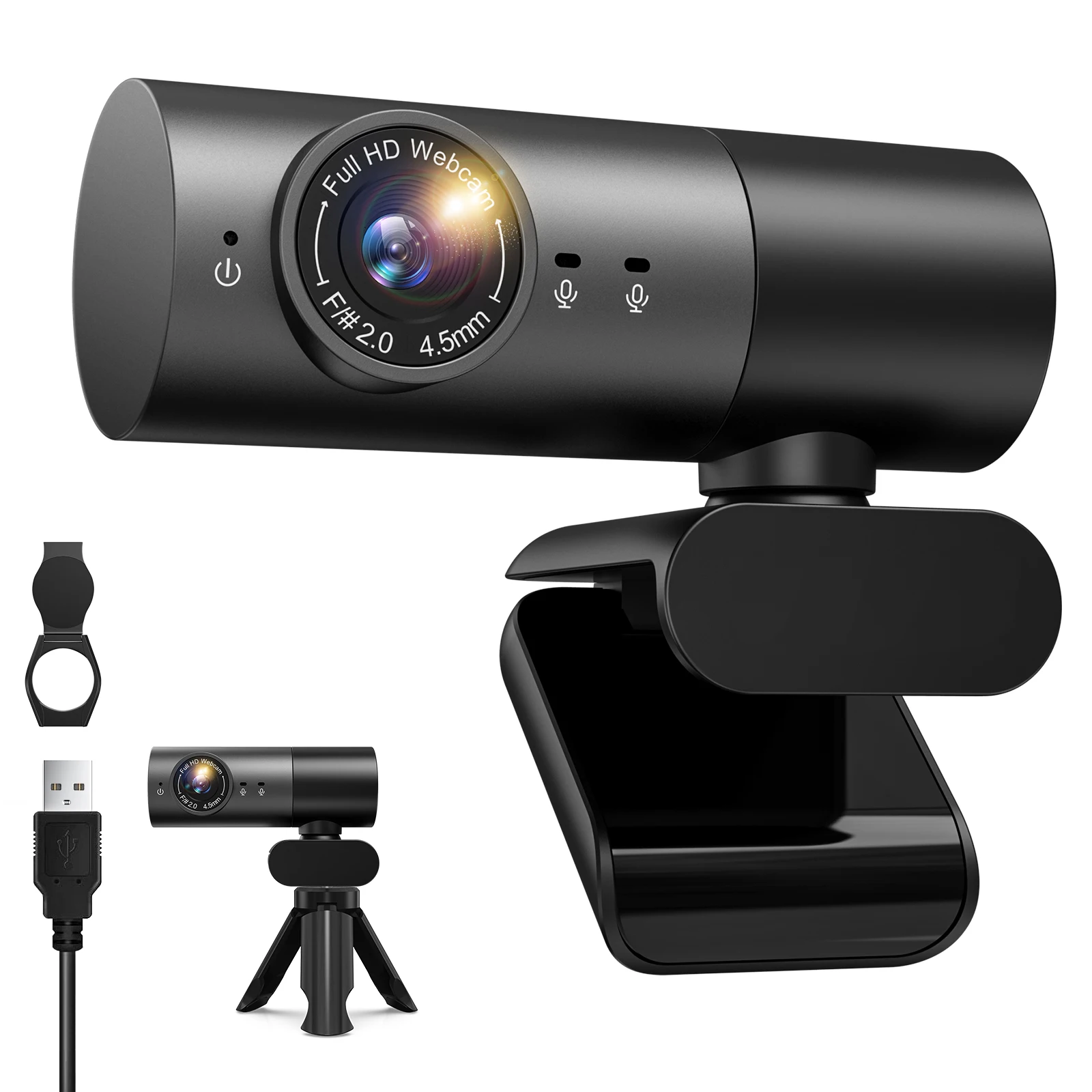 Full HD 1080P Webcam Video Camera  Dual Mic Plug and Play USB camera With Automatic Noise Reduction for PC