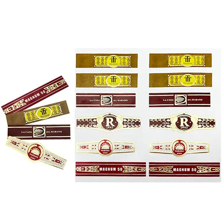 Custom Embossed Logo Stickers Products Cigar Band Label Die Cut Stickers Vinyl Wholesale Sticker