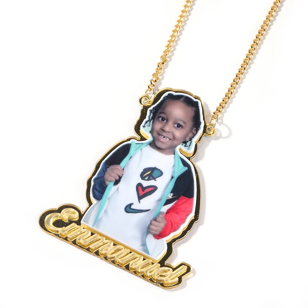 UWIN Custom Carton Kids Picture Acrylic Photo Name Pendant Children Necklace Gift Memory Jewelry