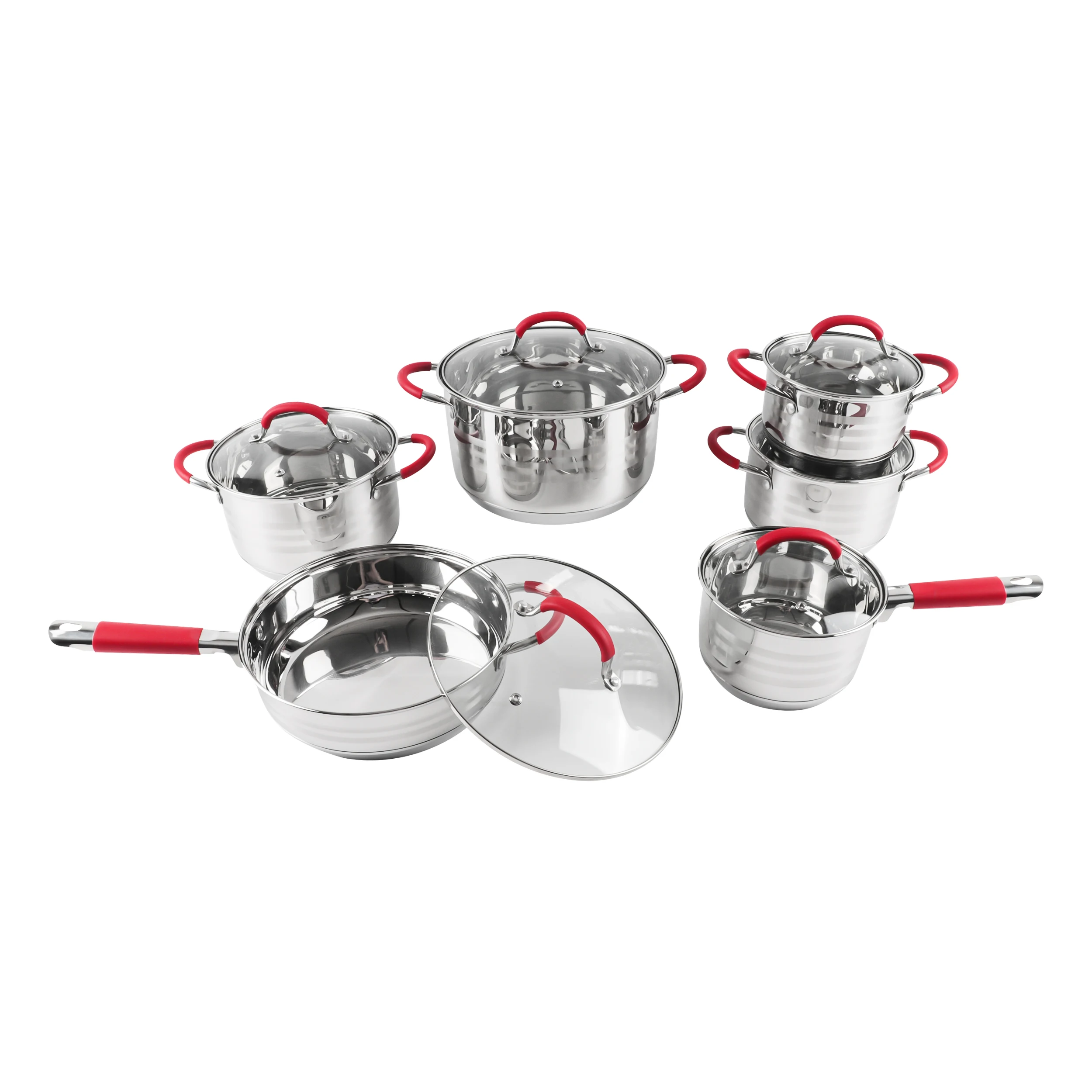 Cilicon Stainless Steel Handle for Soup Stock Cooking Durable Stainless Steel Cookware Set Casserole with glass Lid