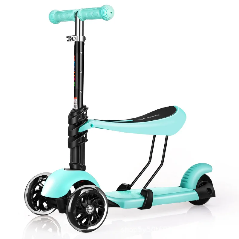 
Self Balance Adjustable 5 In 1 2 Wheel Front 1 Rear Pu Flashing Wheels Kick Kids Scooter With Basket And Seat 
