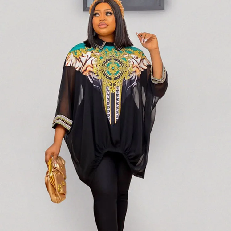 Ready to ship Clothes Women Fashion Summer long Sleeves Floral printed top shirt Blouse pants Set