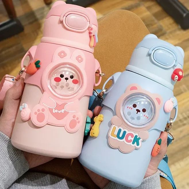 Children Thermos Mug Stainless Steel Leak-Proof Vacuum Flask With Straw Cartoon Thermal Water Bottle Thermocup Drinkware