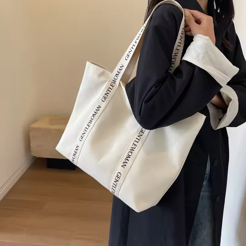 Custom Logo Letter Handle Weekend Women Gift Cotton Canvas Cloth Fabric Shoulder Shopping Tote Bag