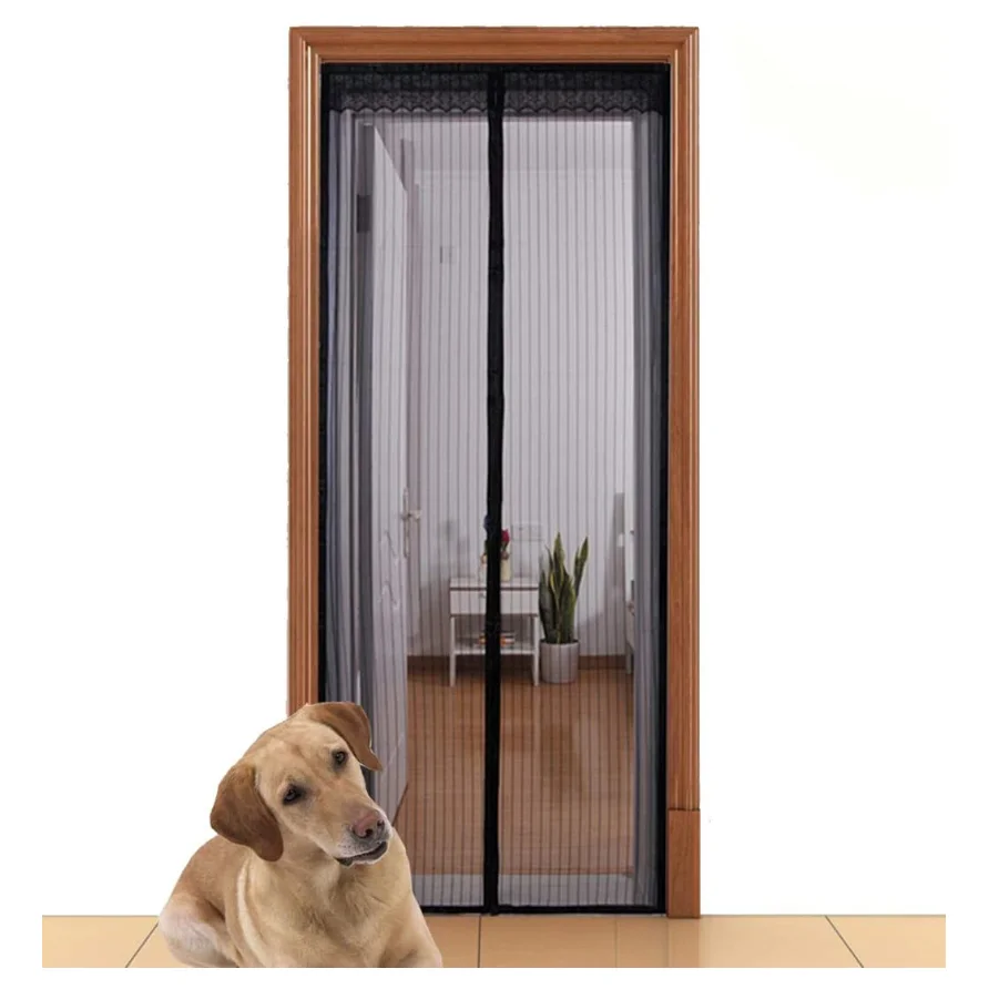 Full Frame Hook and Wool Face Instant Mesh Curtain Hands Free Bugs Off Door Screen With Magnets