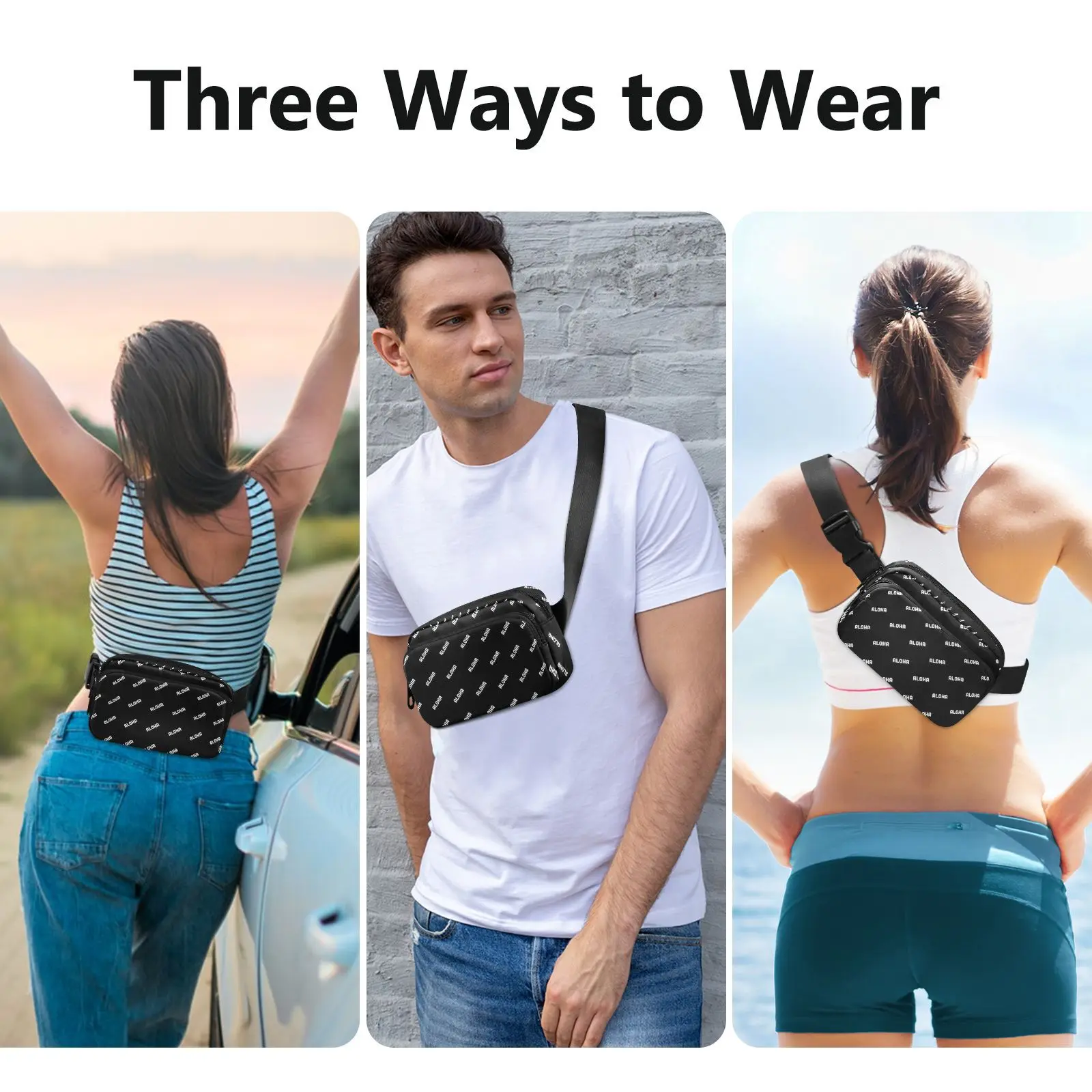 Hot Selling Aloha Custom Letter Waterproof Fabric Sports Running Women Fanny Pack Belt Waist Bag for Men