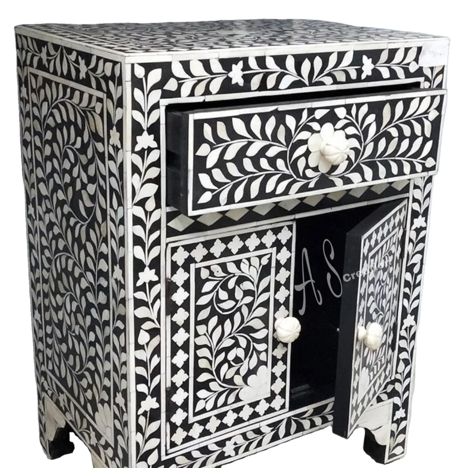 Bone Inlay Bedside Bedroom Nightstand table