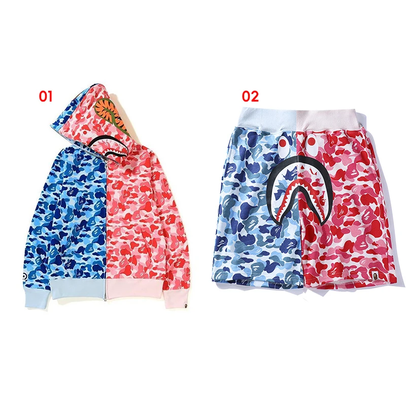 Unisex Full Zipper Bapees Shark Camo Hoodie High Quality Fashion Casual Fashion Street Wear Zip Up Hoodie For Men