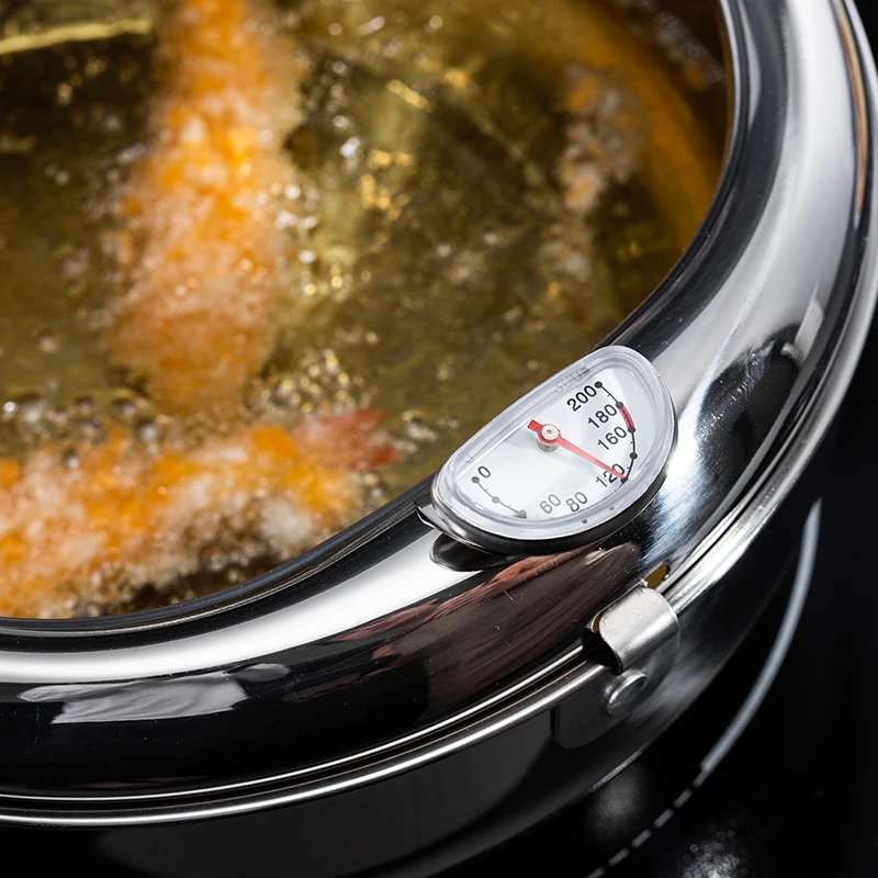 Drop shipping Japanese Tempura Fryer pot Home use Deep Oil Strainer Pot With Oil Filter&Thermometer Stainless Steel Frying Pan