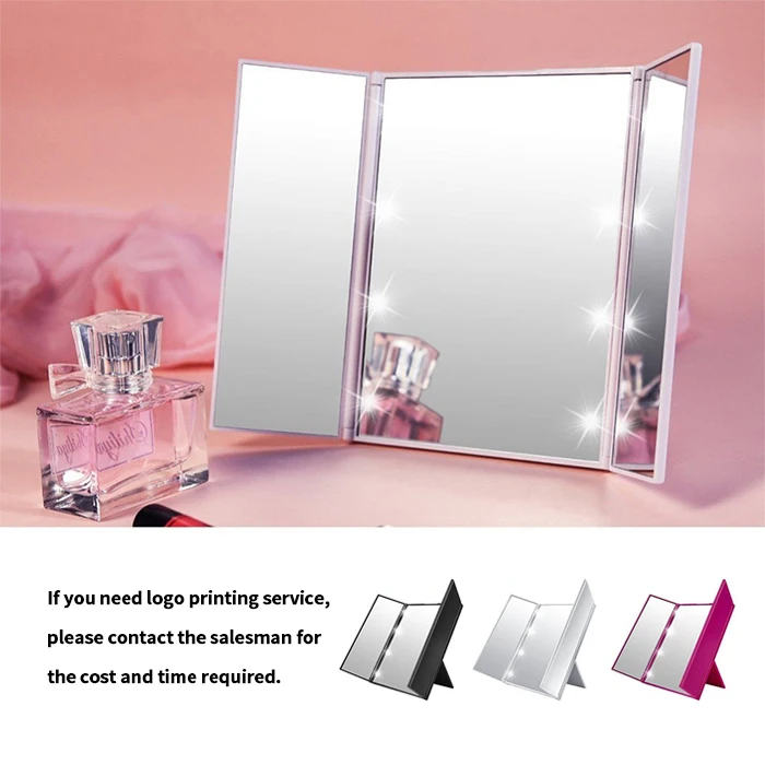 hot sale rectangular degree 3 way three fold trifold travel magnifying vanity plastic table mirror with stand