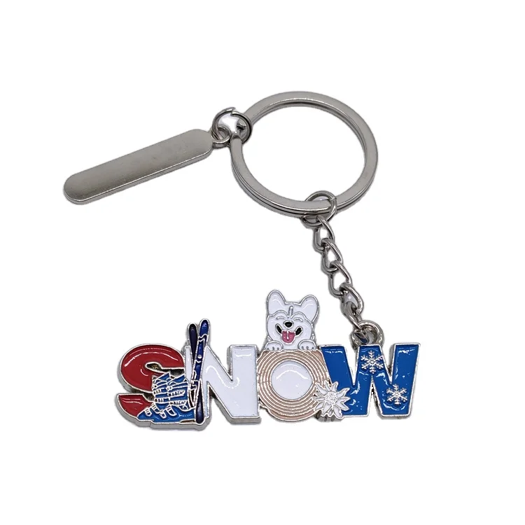 Custom logo metal snow mountain snowboard ski souvenirs keychain
