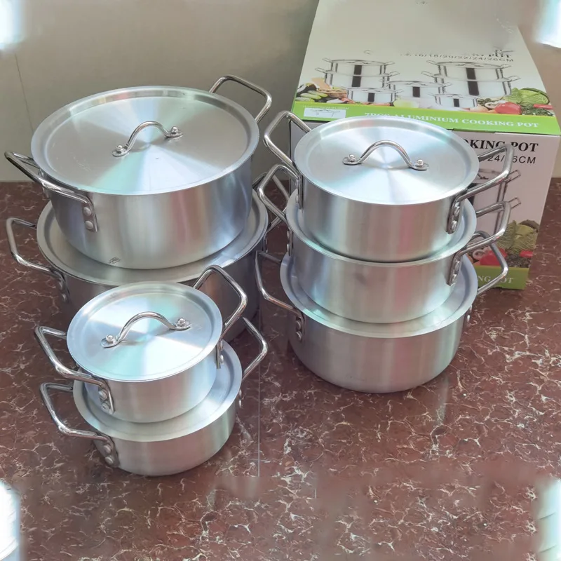14-16-18-20-22-24-26cm in a set 14PCS Diameter Cast Aluminium Cookware Set Kitchen Cooking Aluminum Soup Pot