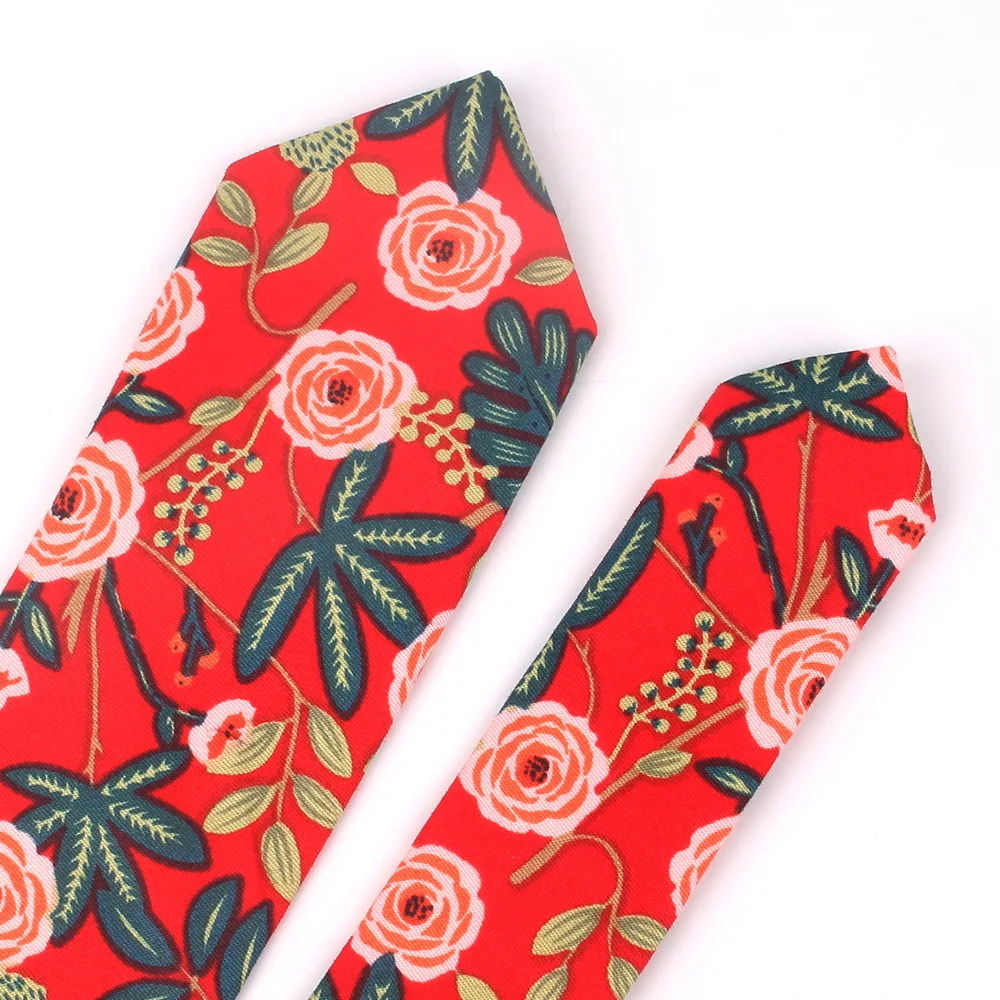 Men Printed Cotton Tie Floral Ties 6cm Slim Neck Skinny Necktie for Wedding Party