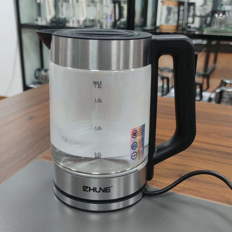 ZHUNE Spot Wholesale Transparent Electronic Kettle Portable Cordless Kettle 2L Samovar Tea Maker Tea Pot Glass