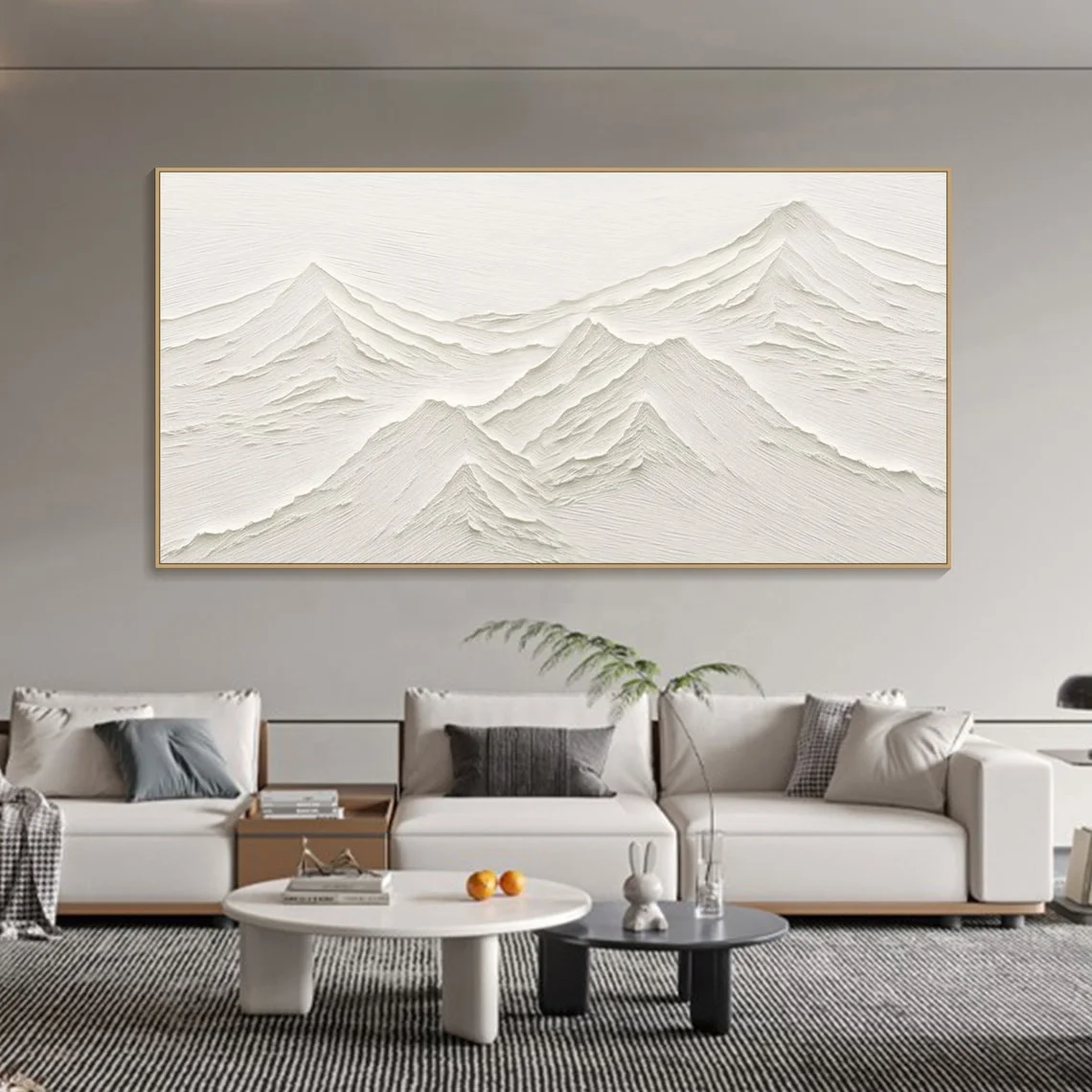 minimalist abstract snow mountain landscape texture handmade oil painting living room sofa background wall decor hotel artwork