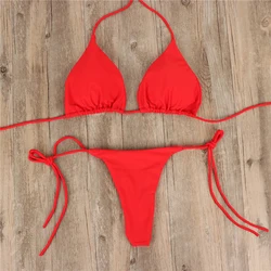 Custom triangle swimwear plain bikini pure color swimsuit sexy swimwear Cheap bikini sexy bandage bikini