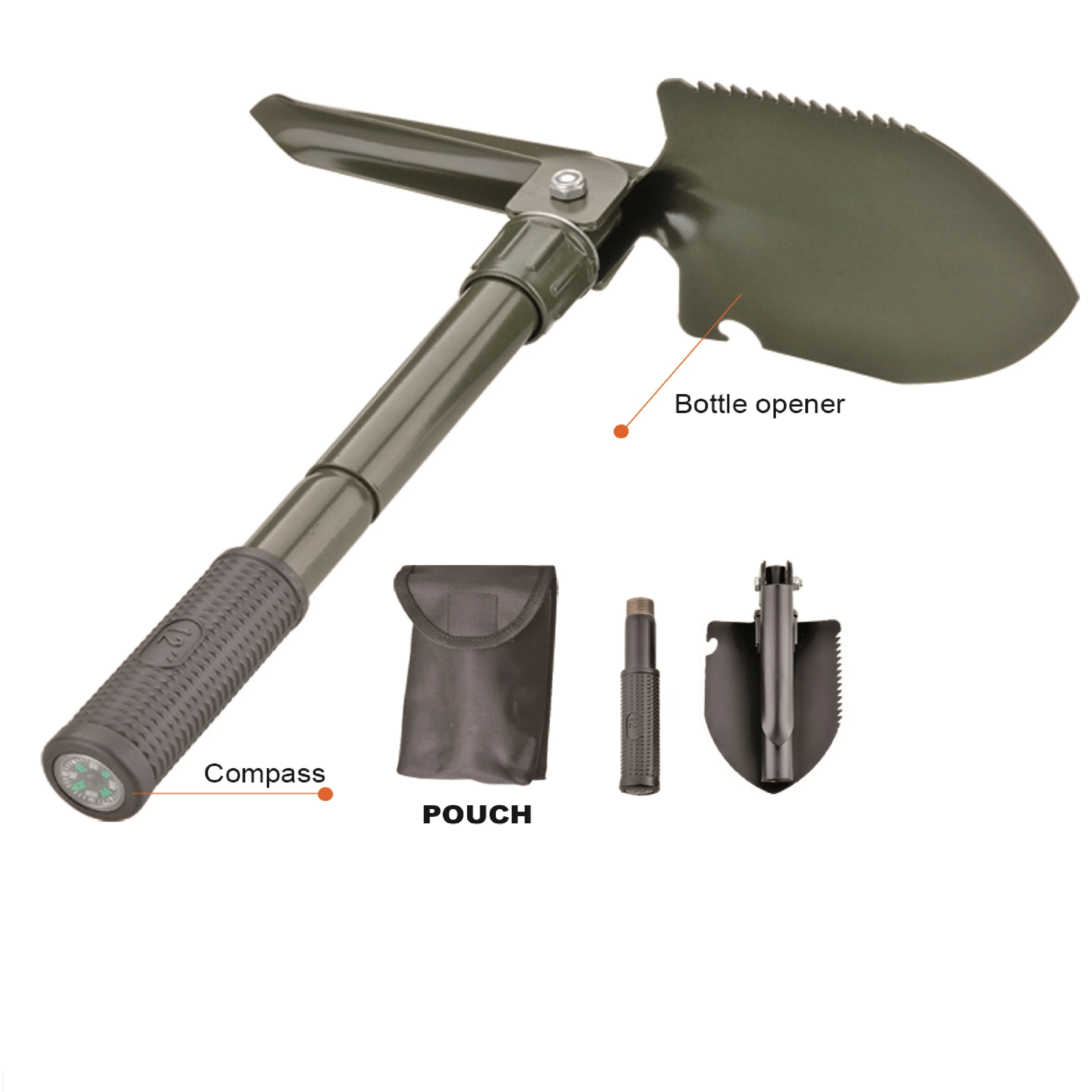 Multi Function Multipurpose folding Shovel, small size camping shovel foldable