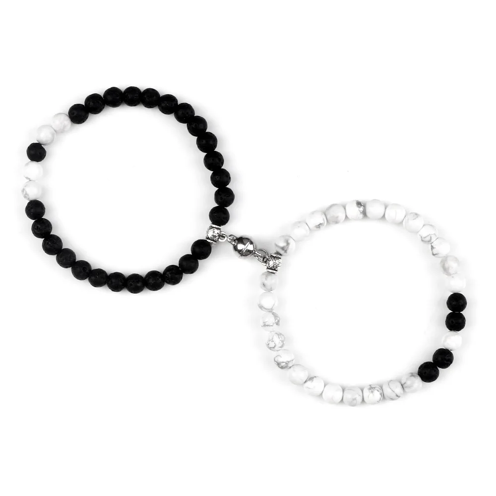 Elastic 8 mm Stone Beads Heart Magnetic Tiger eye For Couple Lover Bracelet ST257