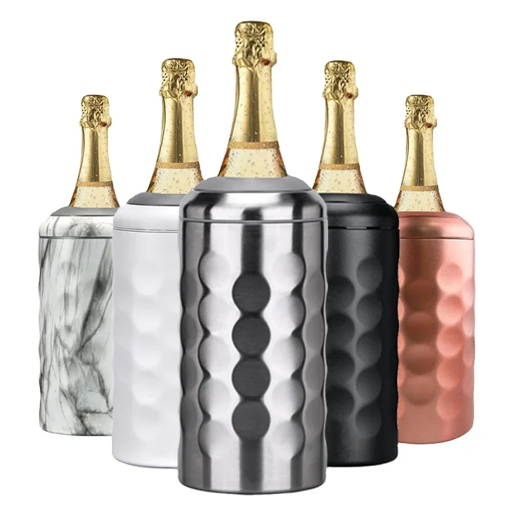 Luxury Portable Full Size One Wine Bottle Chiller Insulated Wine Ice Cooler Black And Gold Stainless Steel Wine Chiller Bottle