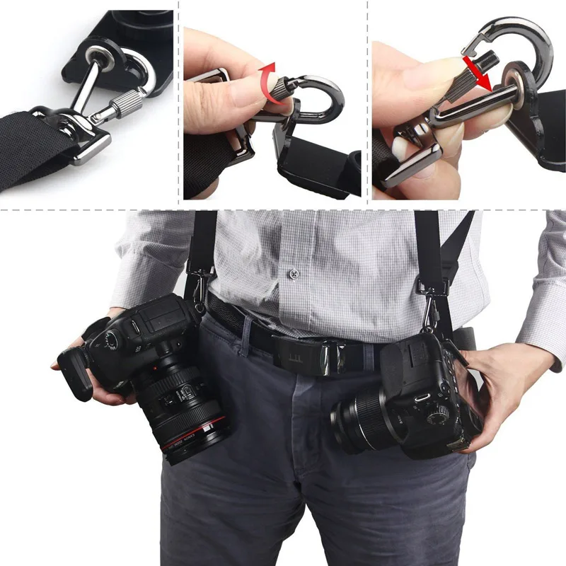 Custom Adjustable Quick Release Dual Shoulder Harness Neck neoprene Camera Strap black belt strap for 2 cameras