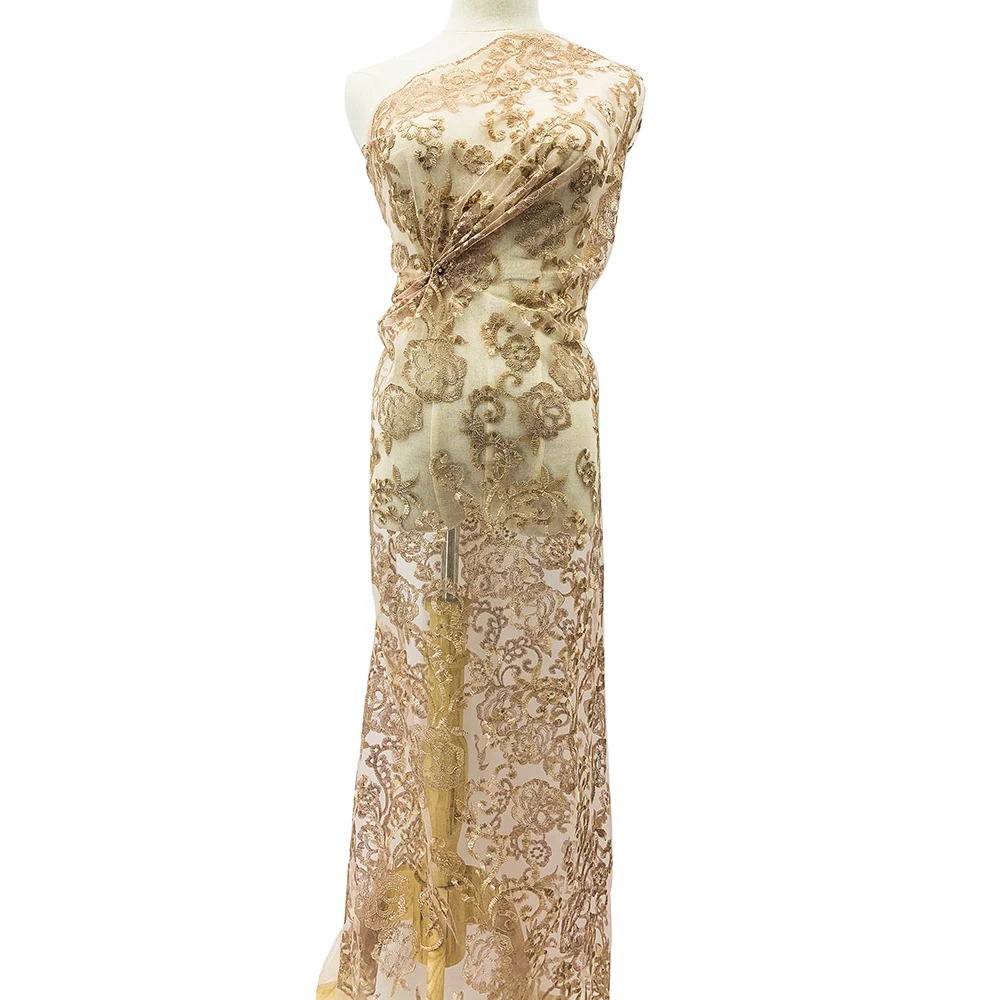 Wholesale Unusual Tulle Mesh Cord Spangle Flat Embroidered Sequins Knit Lace Fabric For Women