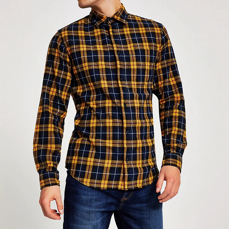 Chinese Style Men Shirt Wholesale Plaid Flannel Men Shirt