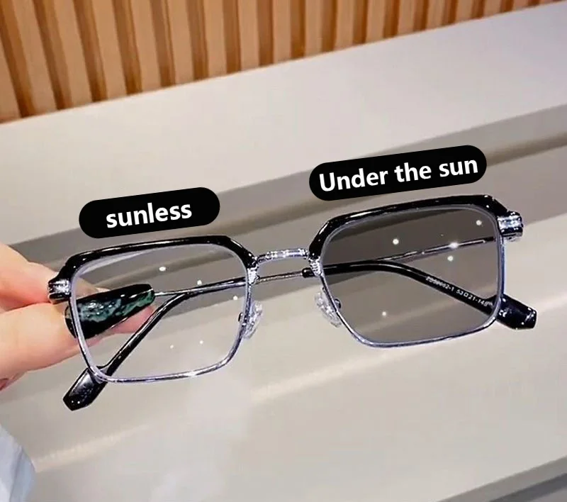 Half frame Men handsome square frame UV protection glasses photo gray glasses photochromic and anti blue glasses