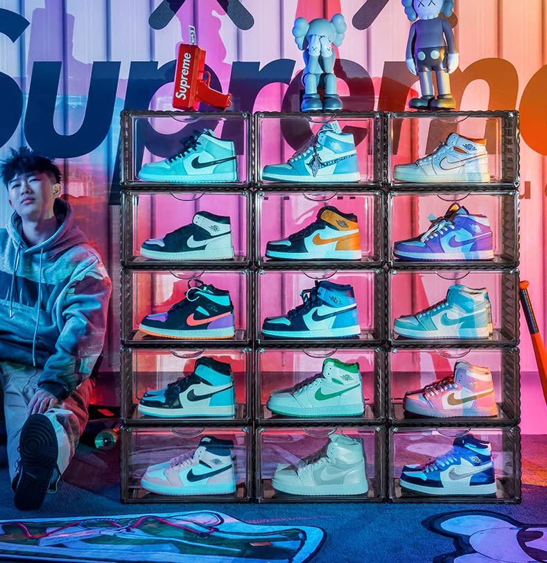 Drop Front Plastic Storage Sneaker Magnet Transparent Shoe Box