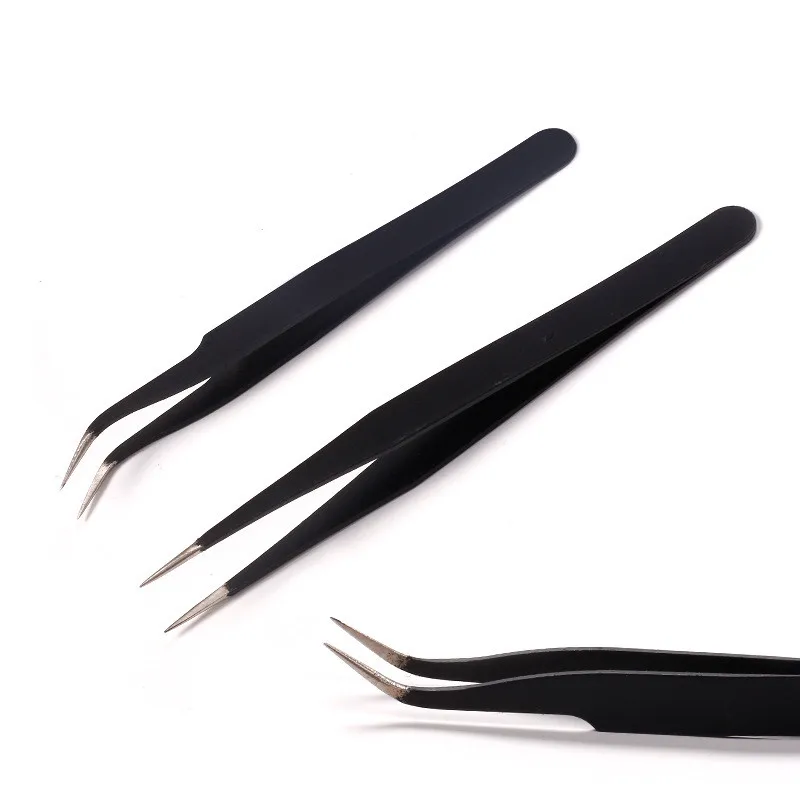Nail art tools stainless steel elbow straight black nail tweezers