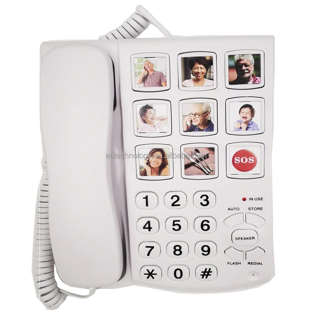 easy to read big button white corded hands free home phone telephone large number with photo fixed landline desktop phone
