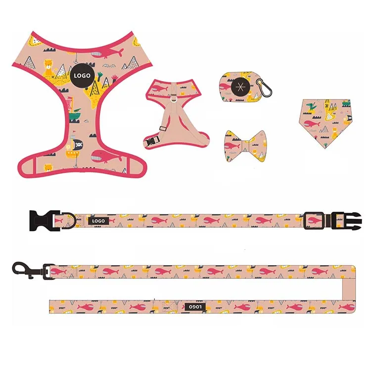 Оптовая продажа, собачий поводок из ПВХ с логотипом на заказ, ошейник с сублимационным рисунком, поводок для собак, ошейник и поводок для собак